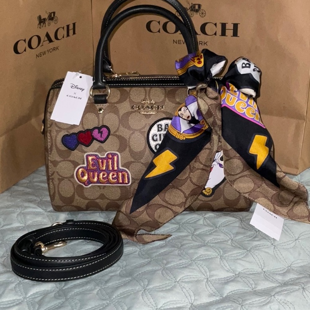Disney X Coach Dempsey Carryall In Signature Canvas WithPatches+Coach Silk Scarf